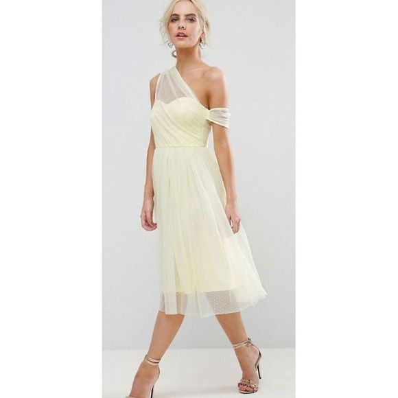 ASOS Dresses & Skirts - ASOS Dobby Mesh One-Shoulder Yellow Party Dress